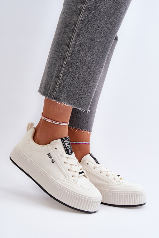 Sneakers modelio batai Moteriškas su platforma Big Star NN274254 baltos spalvos Sneakers modelio batai Moteriškas su platforma Big Star NN274254 baltos spalvos
