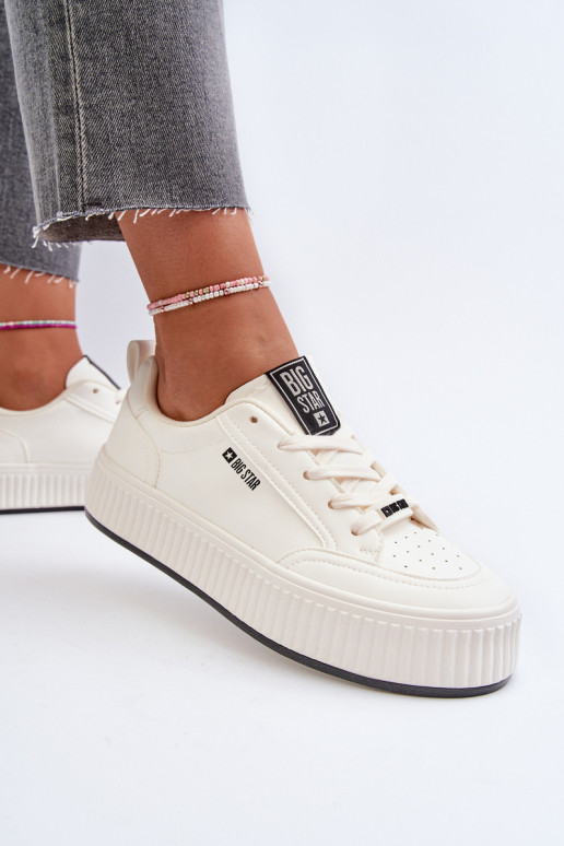 Sneakers modelio batai Moteriškas su platforma Big Star NN274254 baltos spalvos Sneakers modelio batai Moteriškas su platforma Big Star NN274254 baltos spalvos