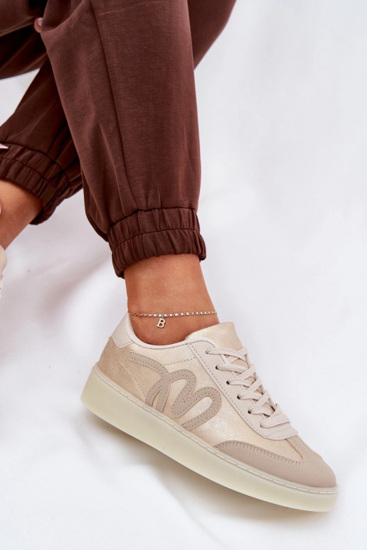 Žemi sportiniai batai moterims iš eko odos smėlio spalvos Žemi sportiniai batai moterims iš eko odos smėlio spalvos