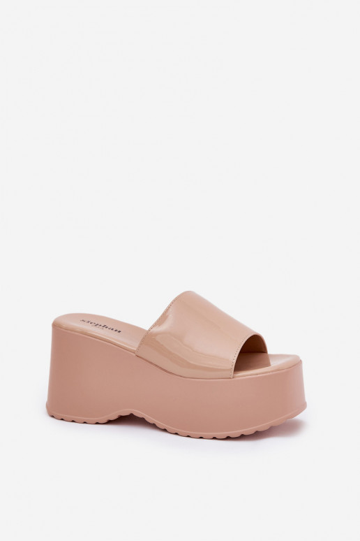 moteriškos šlepetės su platforma smėlio spalvos Nellevia