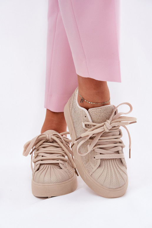 Sportbačiai Moteriškas su dekoracija su platforma smėlio spalvos