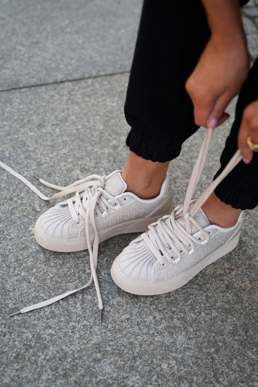 Sportbačiai Moteriškas su dekoracija su platforma smėlio spalvos