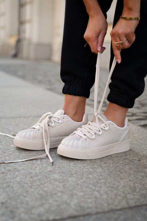 Sportbačiai Moteriškas su dekoracija su platforma smėlio spalvos