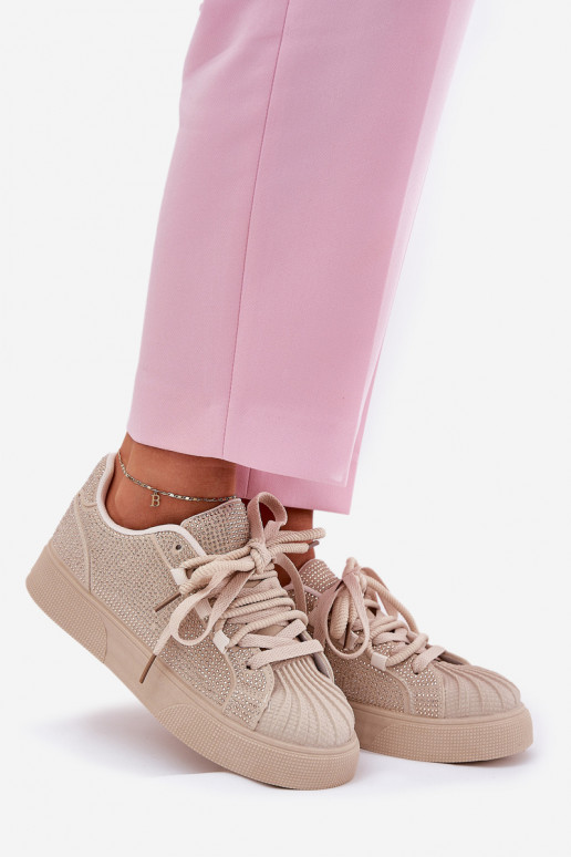 Sportbačiai Moteriškas su dekoracija su platforma smėlio spalvos
